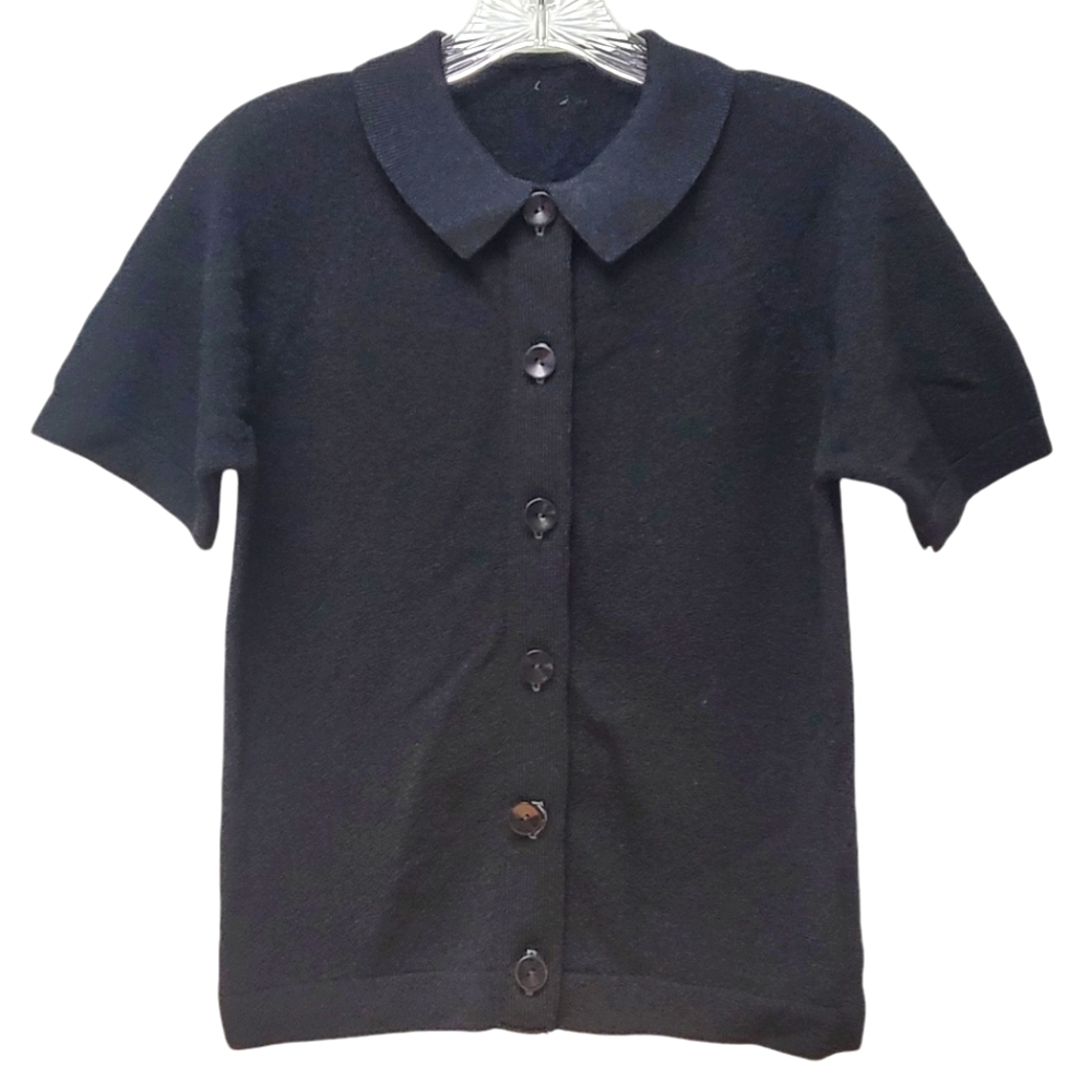 RETRO BLACK | Short Sleeve Fitted Polyester Short Sleeve Buttondown Sweater, Sz.
